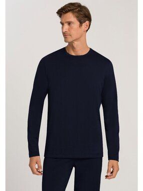 Hanro Mens Night & Day Long Sleeve Cotton Crew Neck Top Sz Medium Black Iris